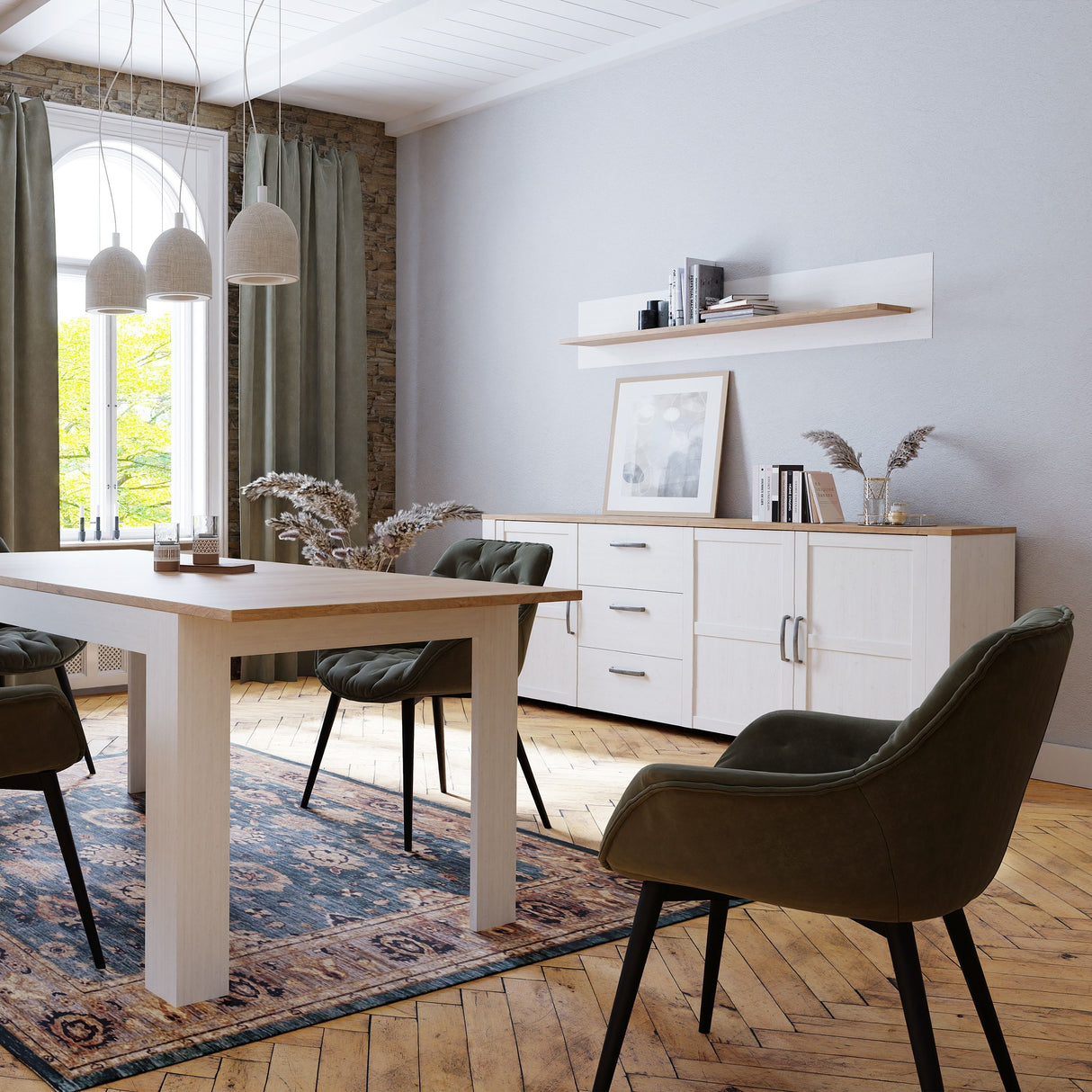 Wooden Sideboard Wide With 3 Doors And 3 Drawers - Bohol