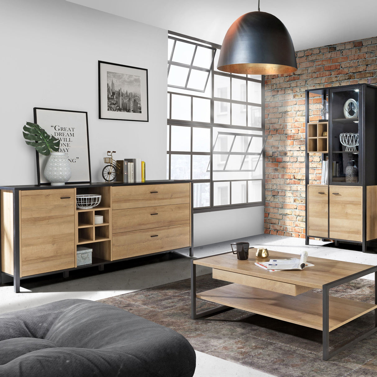 Wooden Sideboard Wide With 1 Door And 3 Drawers - High Rock