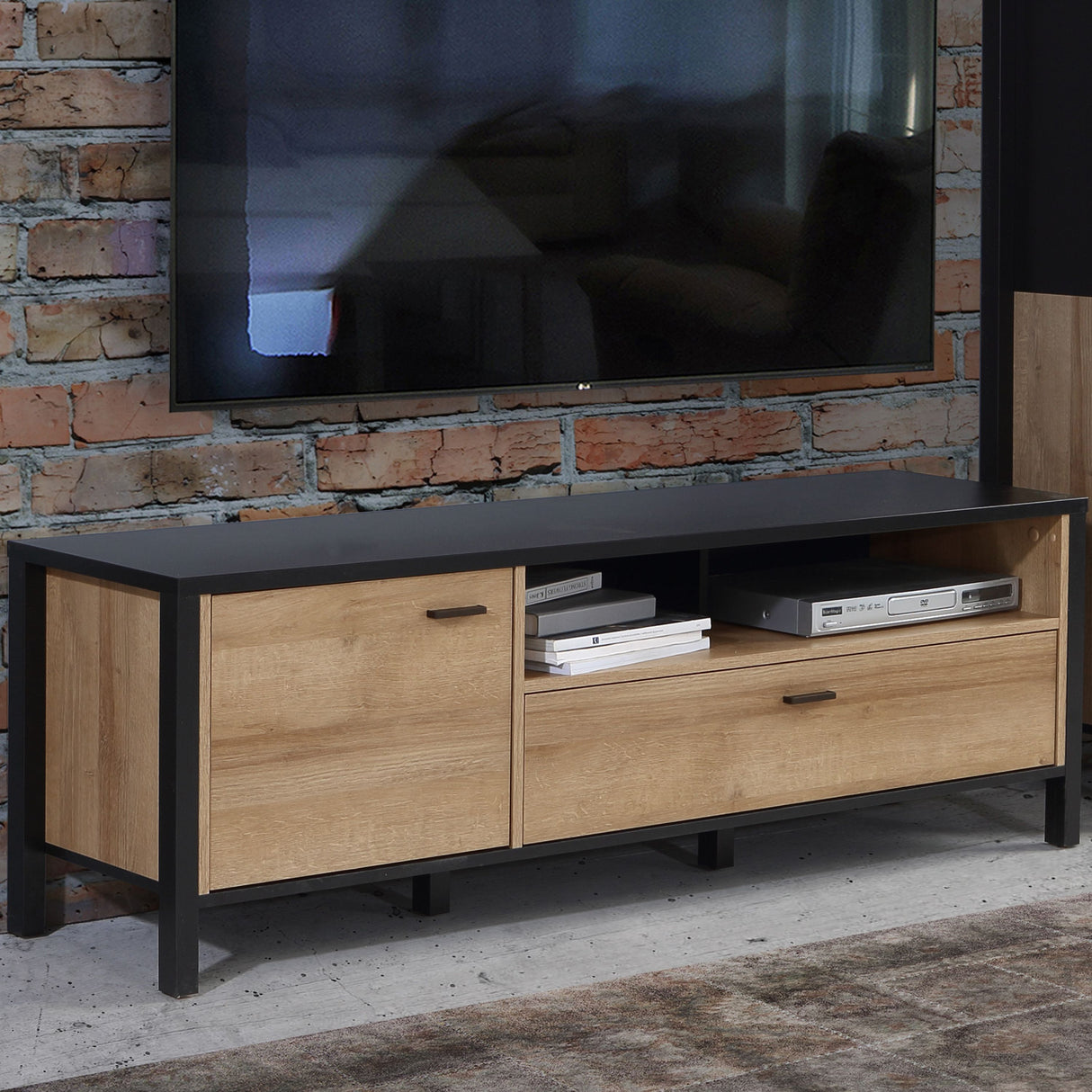 Wooden TV Stand With 1 Door And 1 Drawer - High Rock