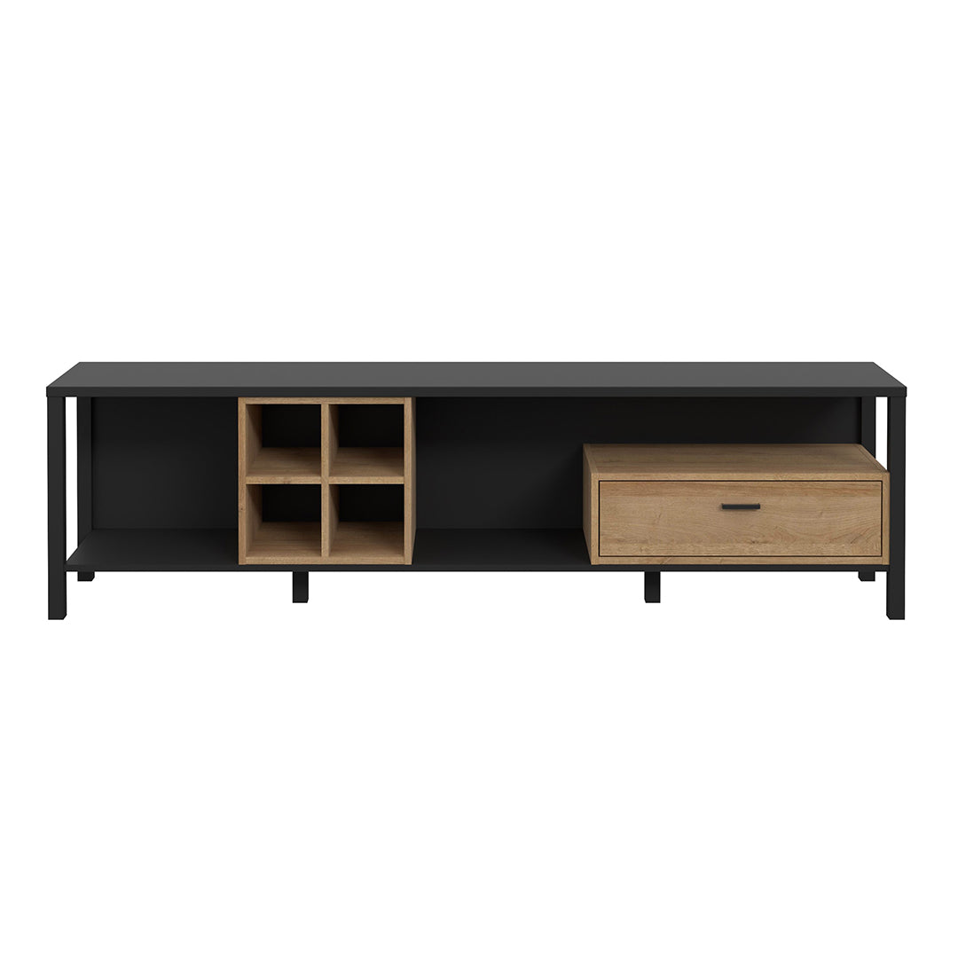 Wooden TV Stand With 1 Drawer And Wine Rack - High Rock