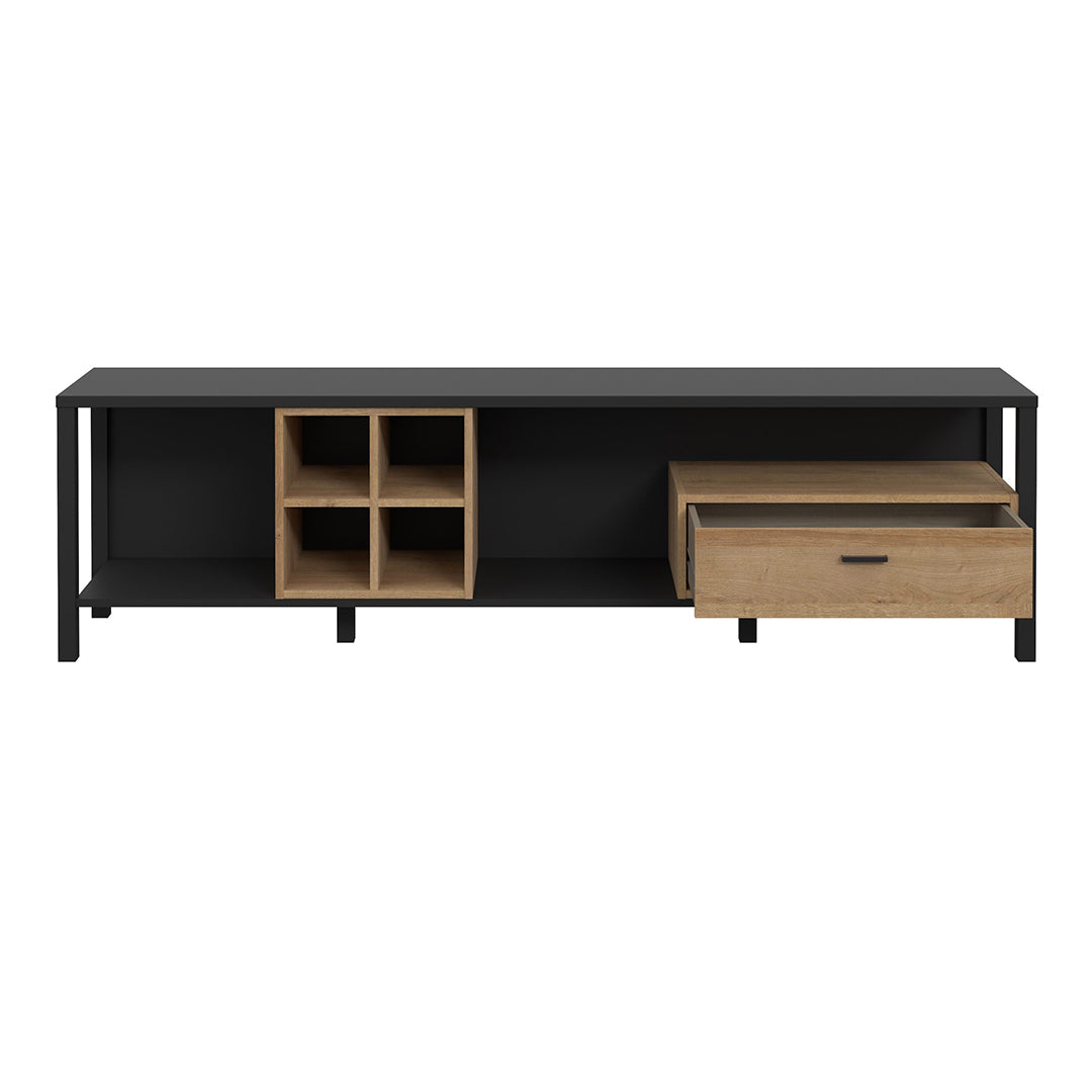 Wooden TV Stand With 1 Drawer And Wine Rack - High Rock