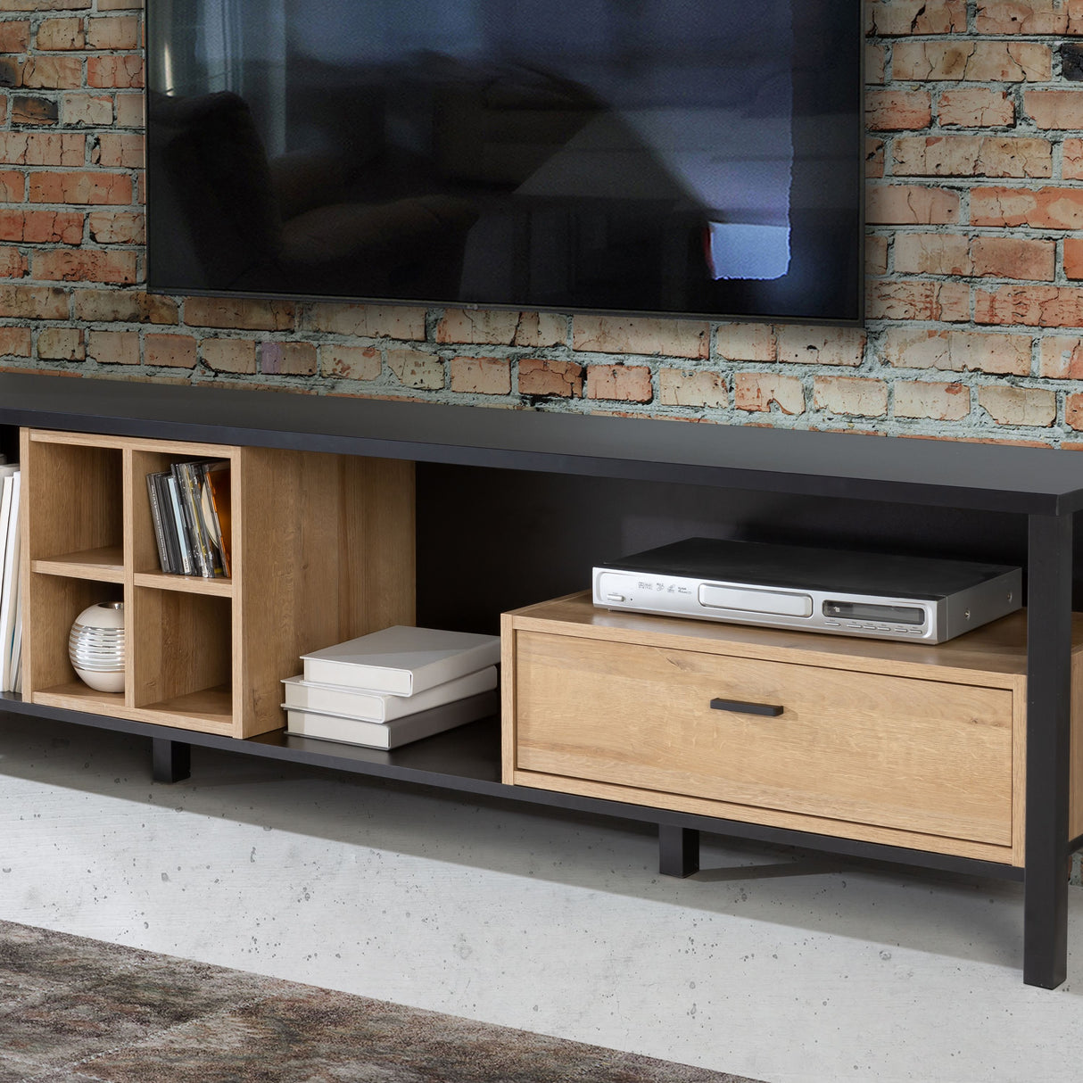 Wooden TV Stand With 1 Drawer And Wine Rack - High Rock