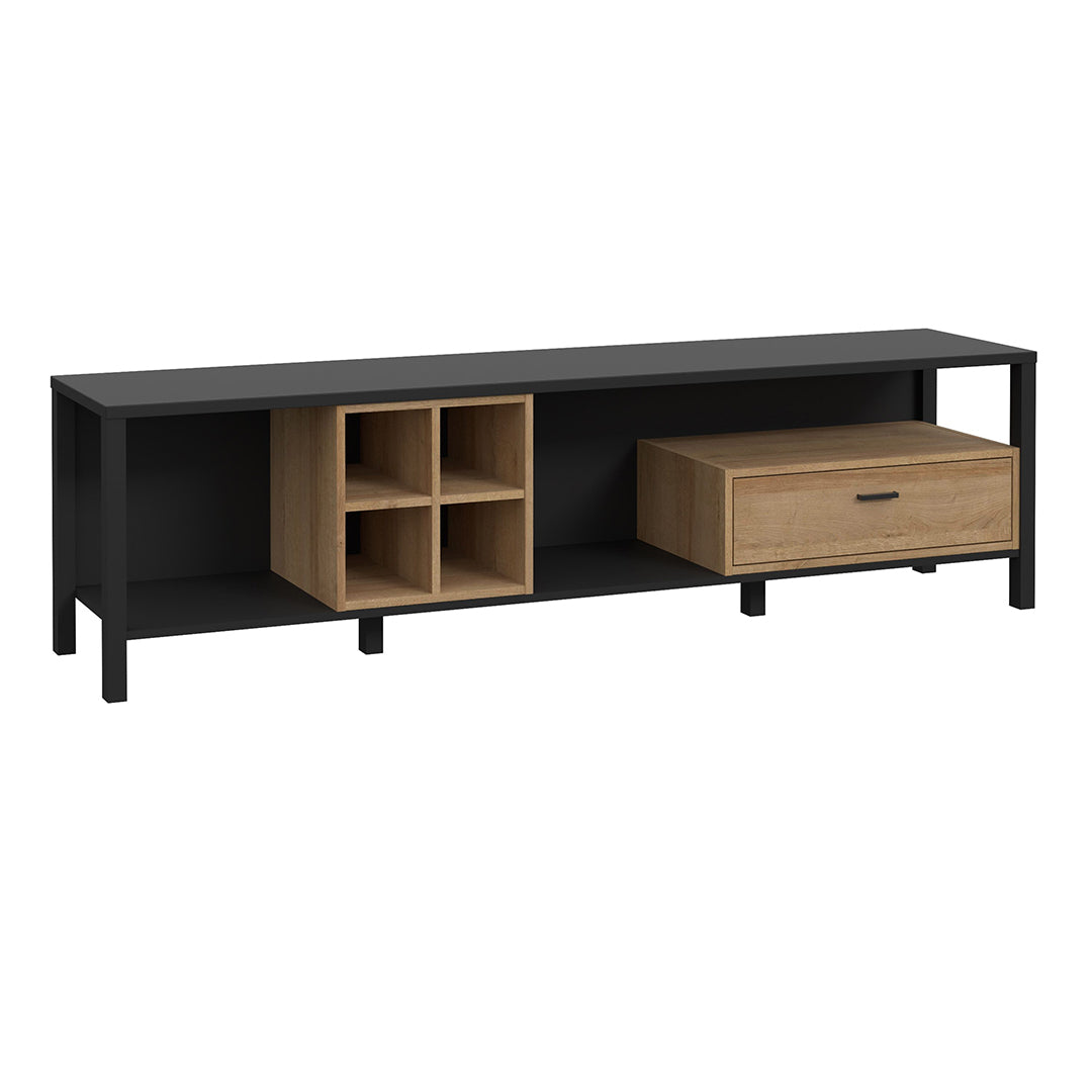 Wooden TV Stand With 1 Drawer And Wine Rack - High Rock