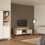 Wooden TV Stand With 2 Doors And 1 Drawer In White Fronts - Ikast