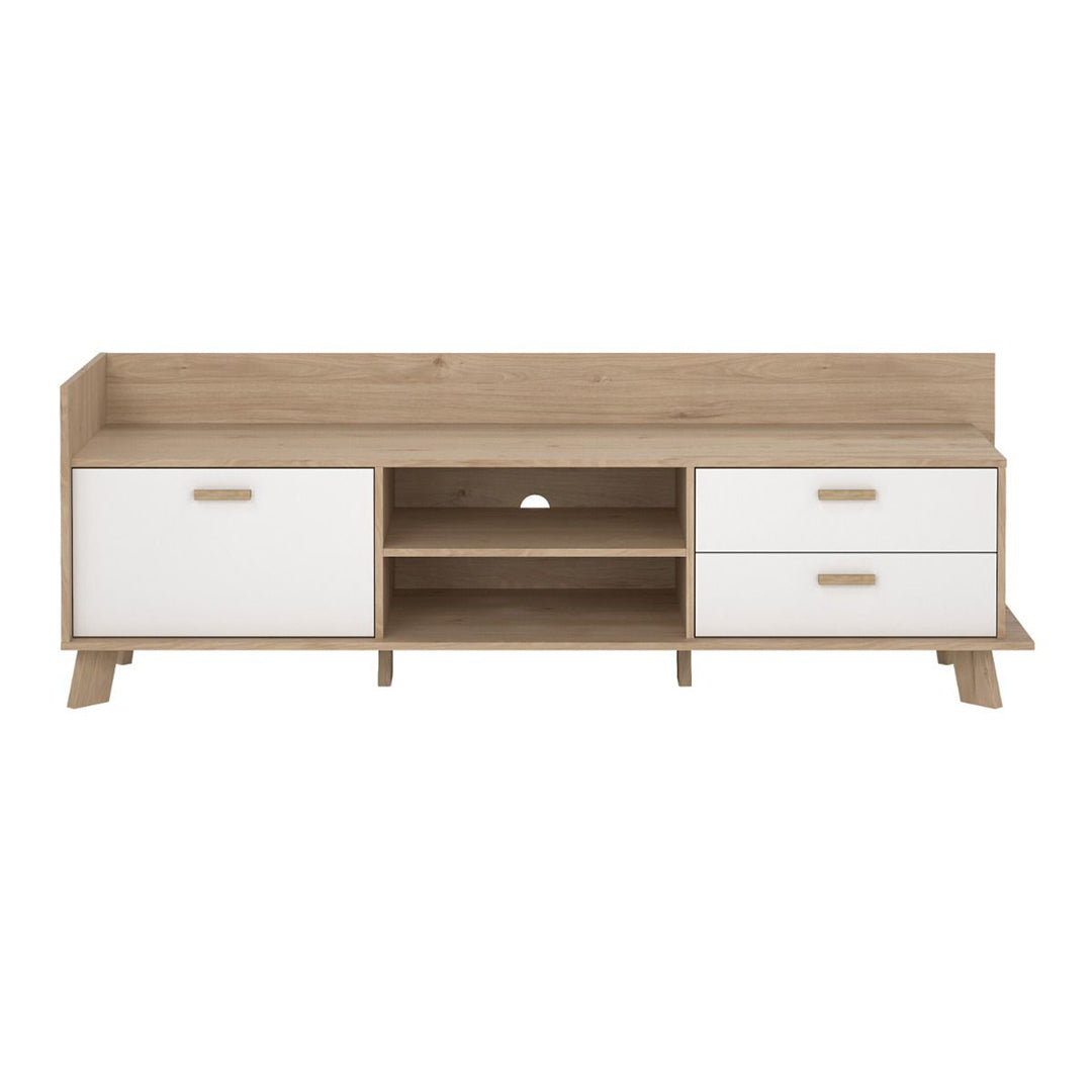 Wooden TV Stand With 2 Doors And 1 Drawer In White Fronts - Ikast