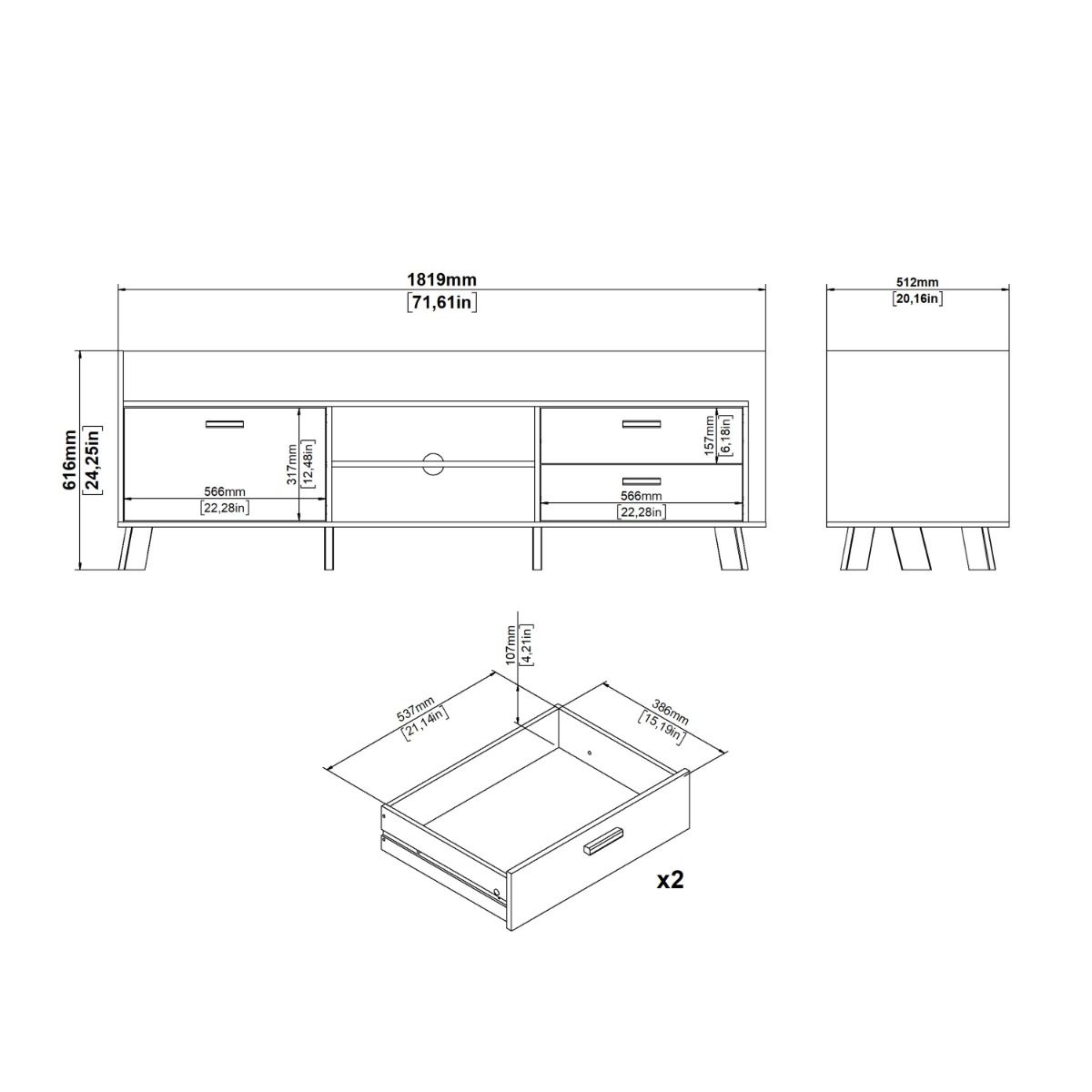 Wooden TV Stand With 2 Doors And 1 Drawer In White Fronts - Ikast