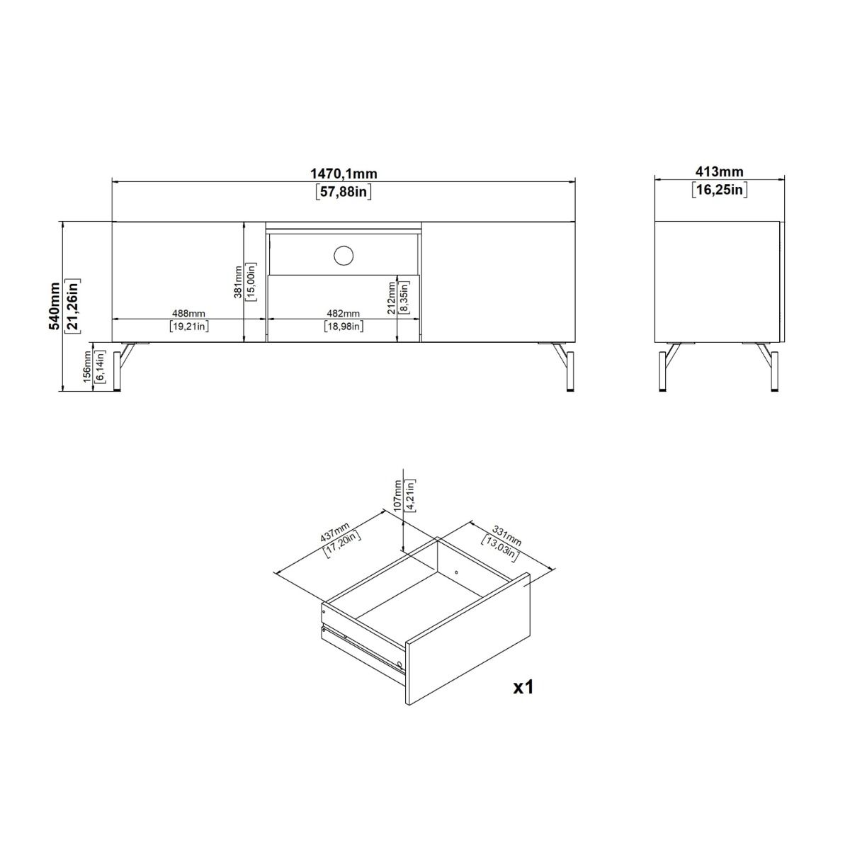 Wooden TV Stand With 2 Doors And 1 Drawer - Kendall