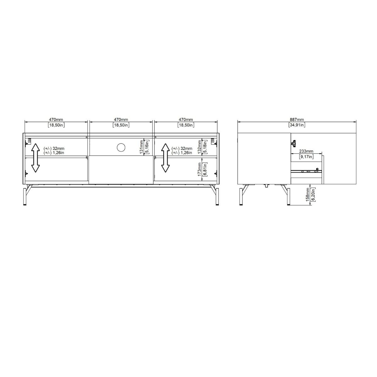 Wooden TV Stand With 2 Doors And 1 Drawer - Kendall