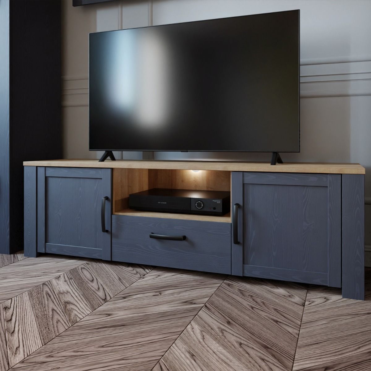 Wooden TV Stand With 2 Doors 1 Drawer With LED Lights - Bohol