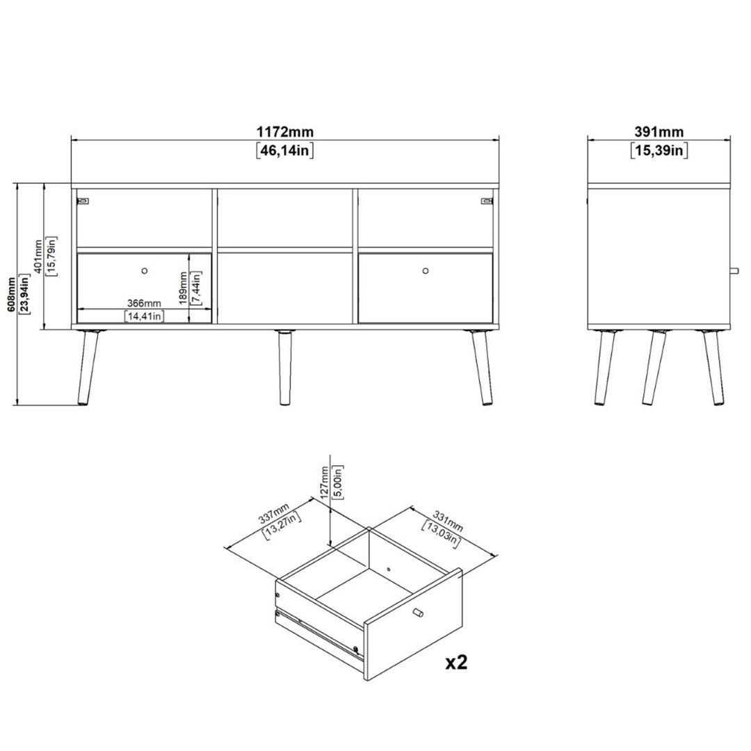 Wooden TV Stand With 2 Drawers - Cumbria