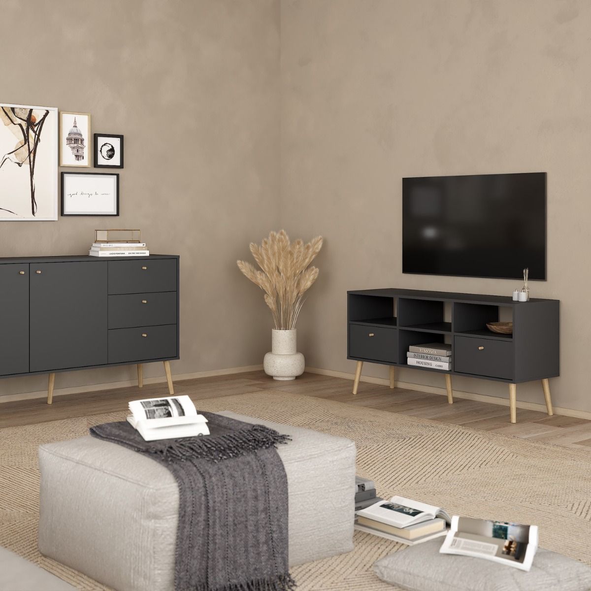 Wooden TV Stand With 2 Drawers - Cumbria