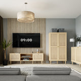 Wooden TV Stand With 2 Doors And Rattan Effect Front - Calasetta