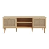 Wooden TV Stand With 2 Doors And Rattan Effect Front - Calasetta