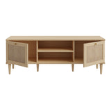 Wooden TV Stand With 2 Doors And Rattan Effect Front - Calasetta