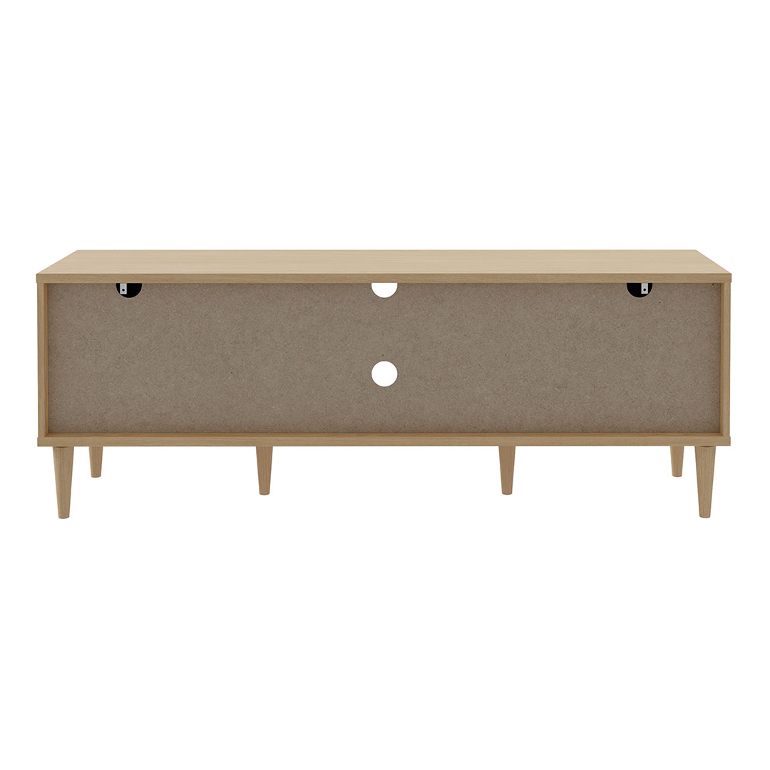 Wooden TV Stand With 2 Doors And Rattan Effect Front - Calasetta