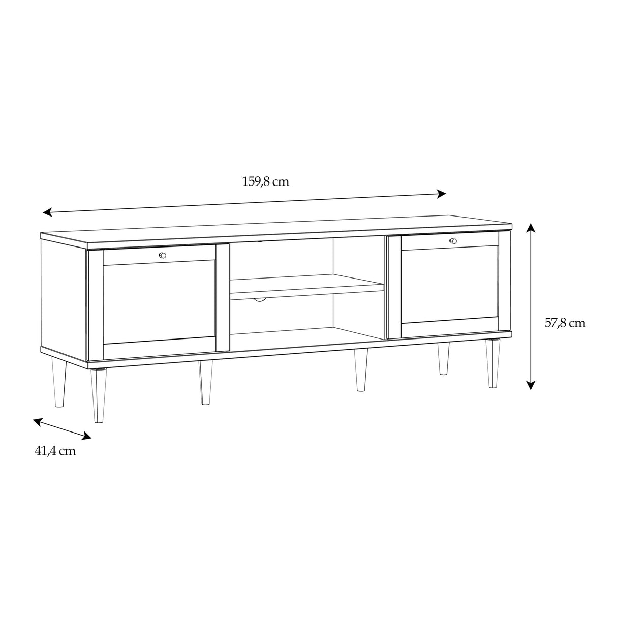 Wooden TV Stand With 2 Doors And Rattan Effect Front - Calasetta