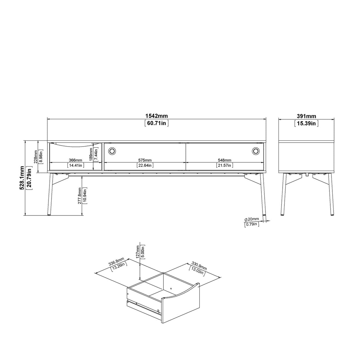 Wooden TV Stand With 2 Sliding Doors And 1 Drawer - Fur