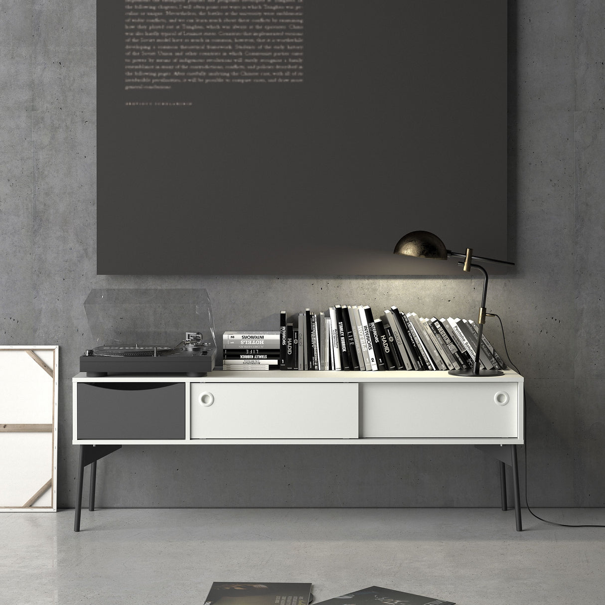 Wooden TV Stand With 2 Sliding Doors And 1 Drawer - Fur
