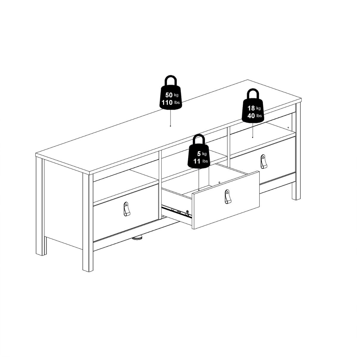 Wooden TV Stand With 3 Drawers - Barcelona