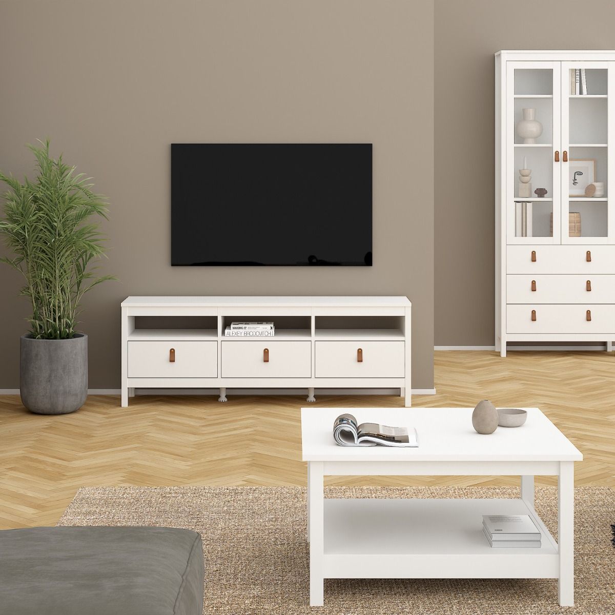 Wooden TV Stand With 3 Drawers - Barcelona