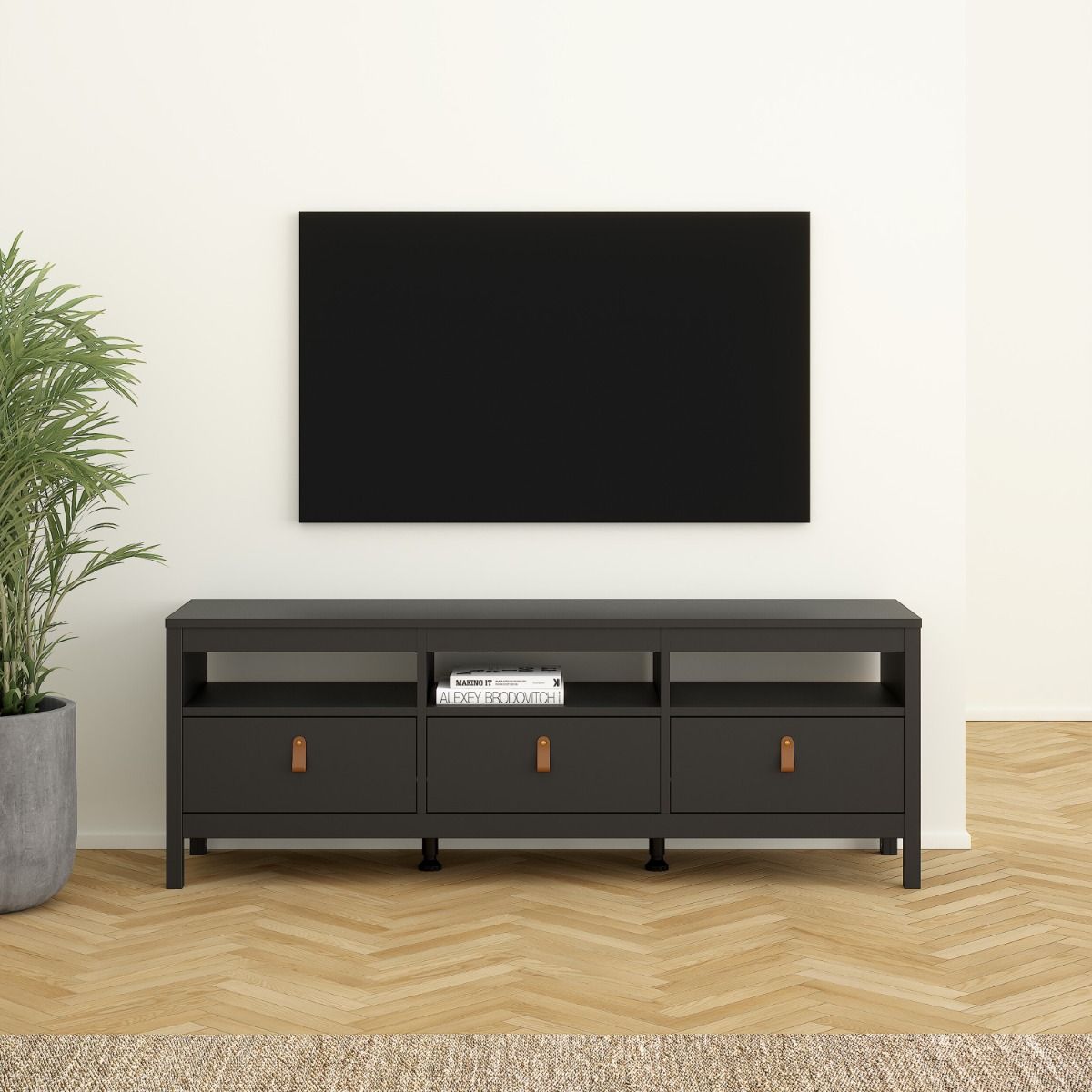 Wooden TV Stand With 3 Drawers - Barcelona