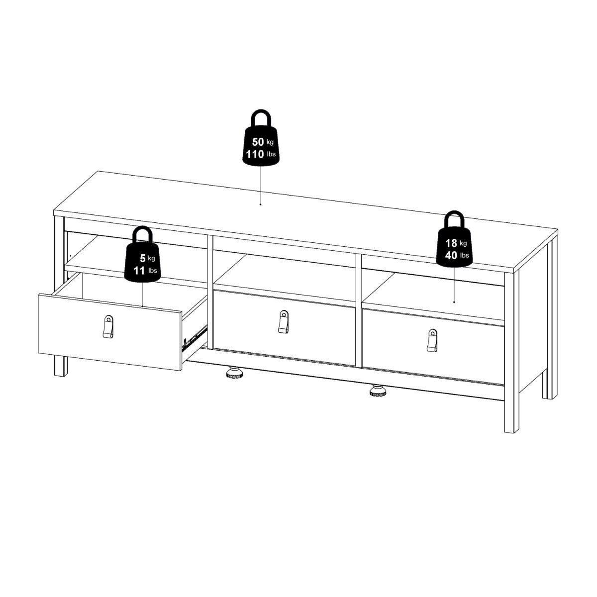 Wooden TV Stand With 3 Drawers - Barcelona