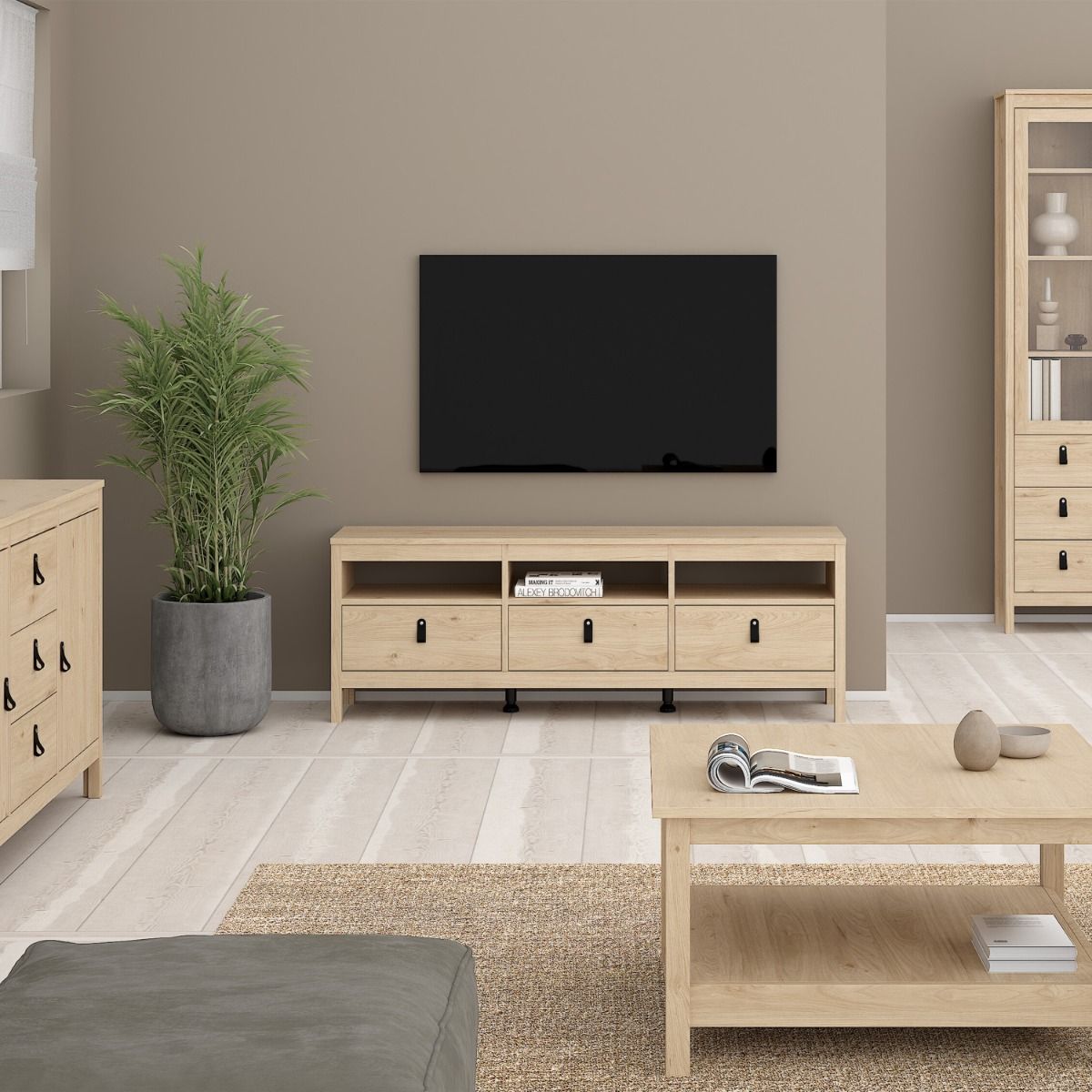 Wooden TV Stand With 3 Drawers - Barcelona