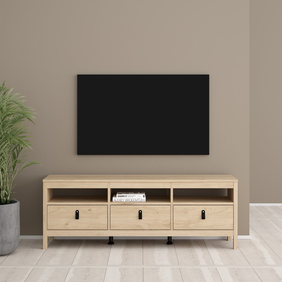 Wooden TV Stand With 3 Drawers - Barcelona