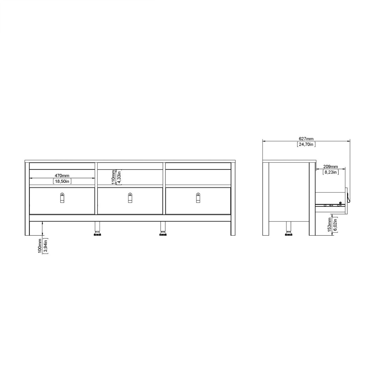 Wooden TV Stand With 3 Drawers - Barcelona