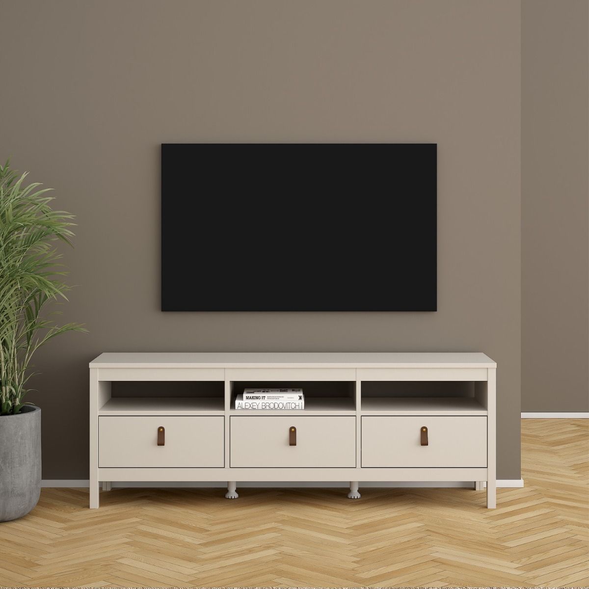 Wooden TV Stand With 3 Drawers - Barcelona