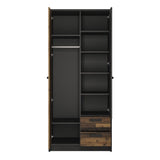 Wooden Wardrobe With 2 Doors And 2 Drawers - Brooklyn