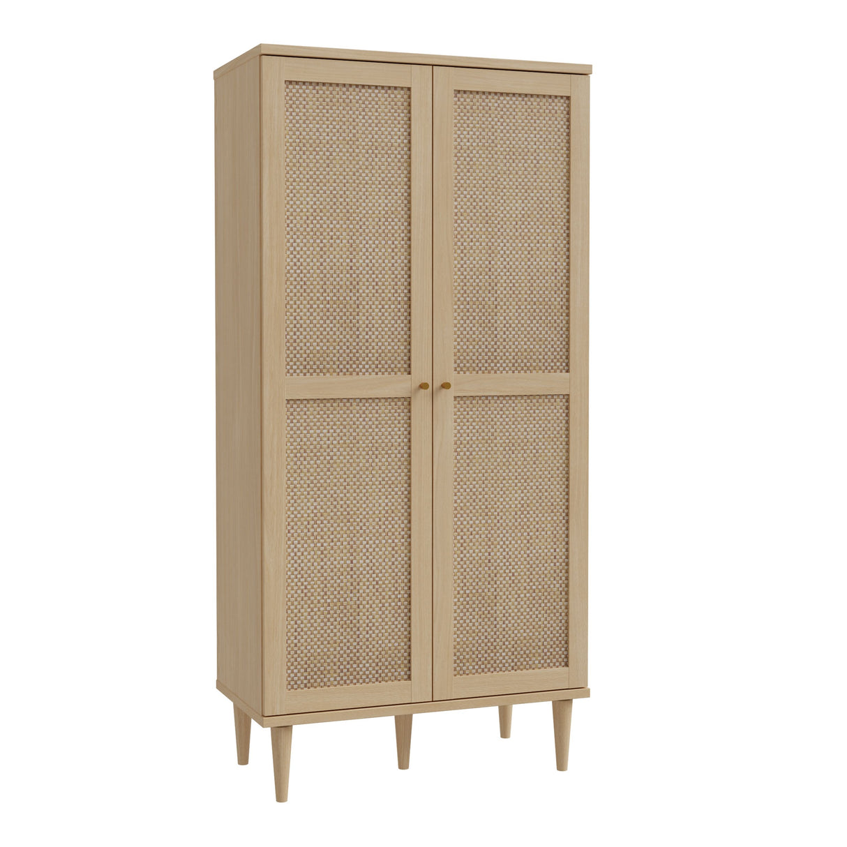 Wooden Wardrobe With 2 Doors With Rattan Effect Front - Calasetta
