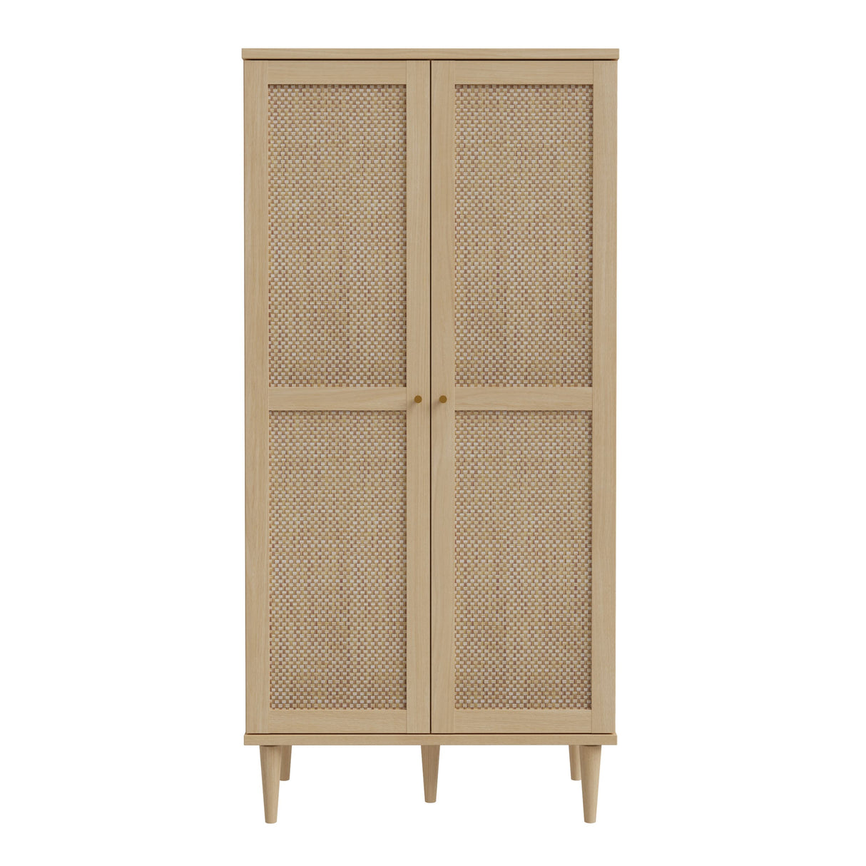 Wooden Wardrobe With 2 Doors With Rattan Effect Front - Calasetta