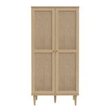 Wooden Wardrobe With 2 Doors With Rattan Effect Front - Calasetta