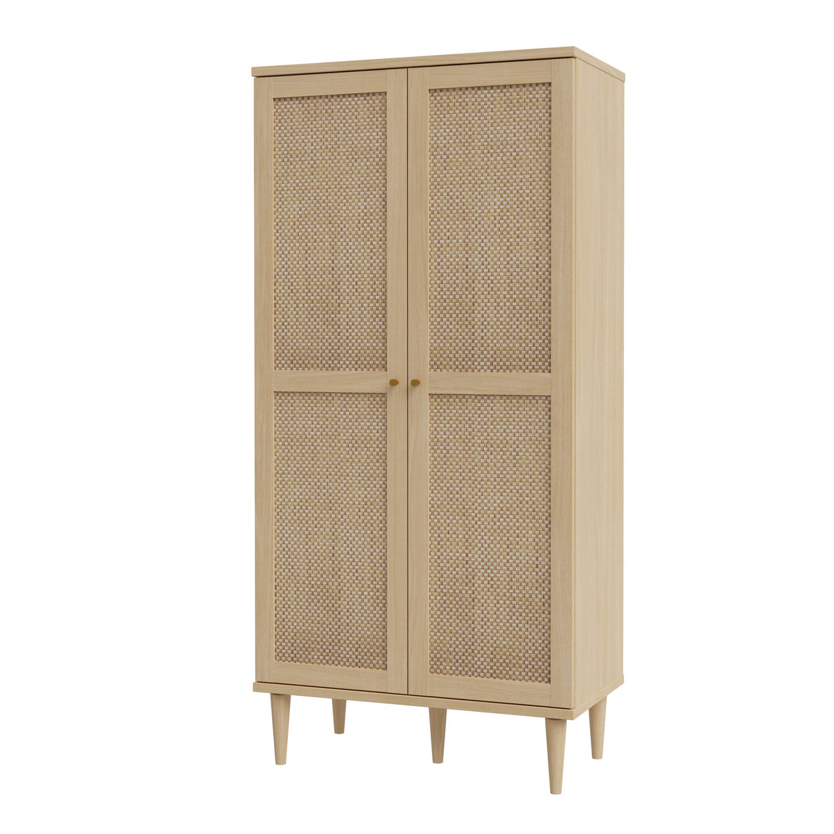 Wooden Wardrobe With 2 Doors With Rattan Effect Front - Calasetta