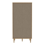 Wooden Wardrobe With 2 Doors With Rattan Effect Front - Calasetta