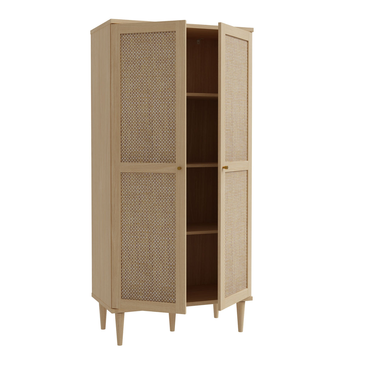 Wooden Wardrobe With 2 Doors With Rattan Effect Front - Calasetta