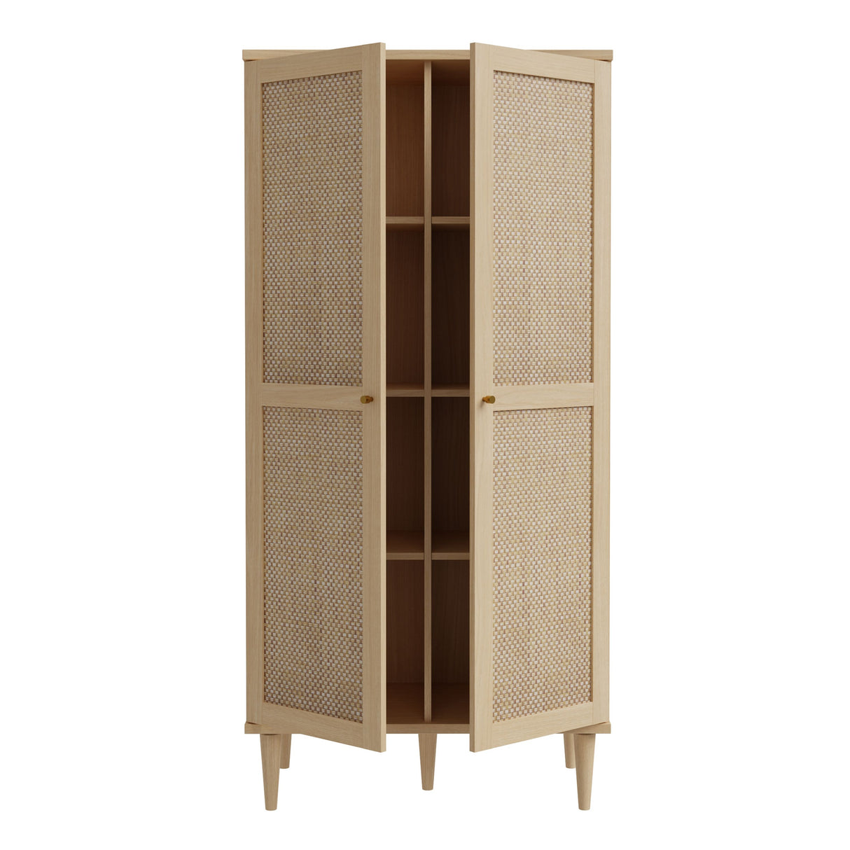 Wooden Wardrobe With 2 Doors With Rattan Effect Front - Calasetta
