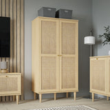 Wooden Wardrobe With 2 Doors With Rattan Effect Front - Calasetta