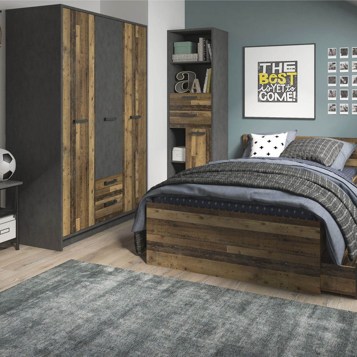 Wooden Wardrobe With 3 Doors And 2 Drawers - Brooklyn