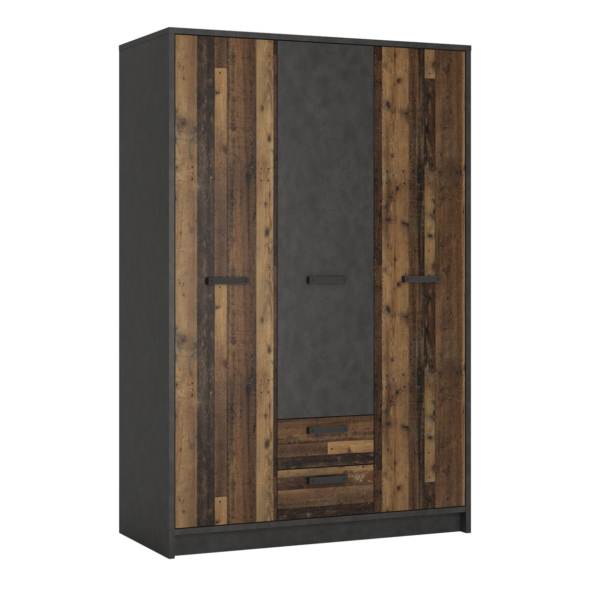 Wooden Wardrobe With 3 Doors And 2 Drawers - Brooklyn