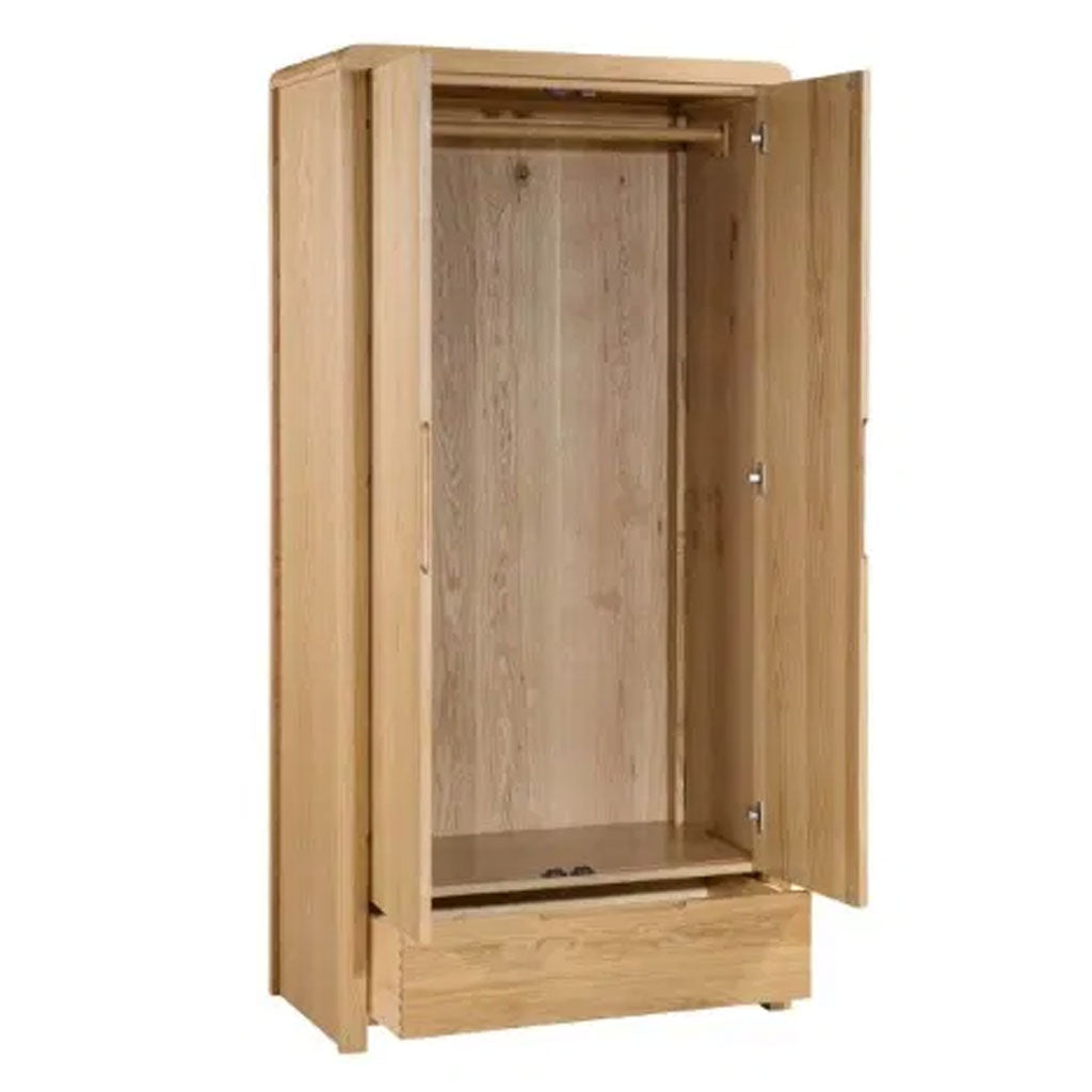 Wooden Wardrobe With 2 Doors And 1 Drawer - Curve