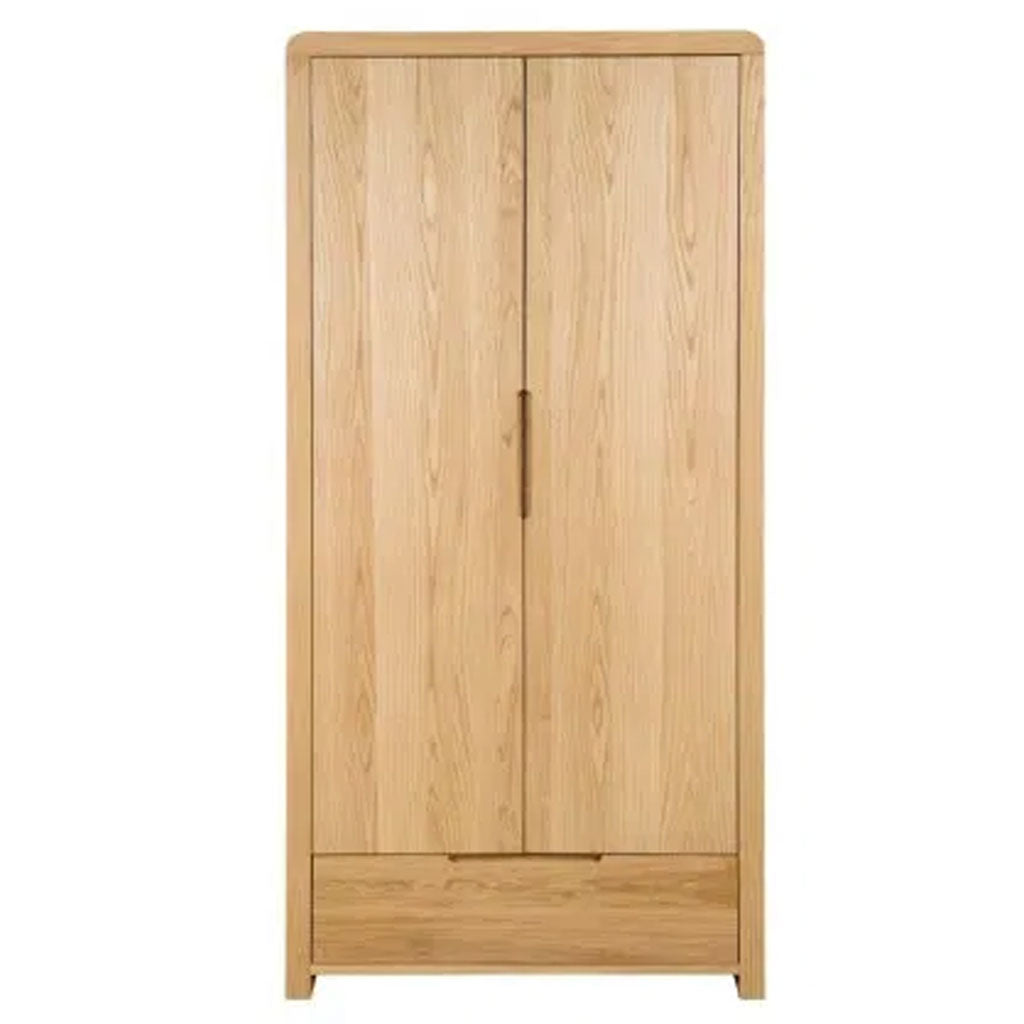 Wooden Wardrobe With 2 Doors And 1 Drawer - Curve