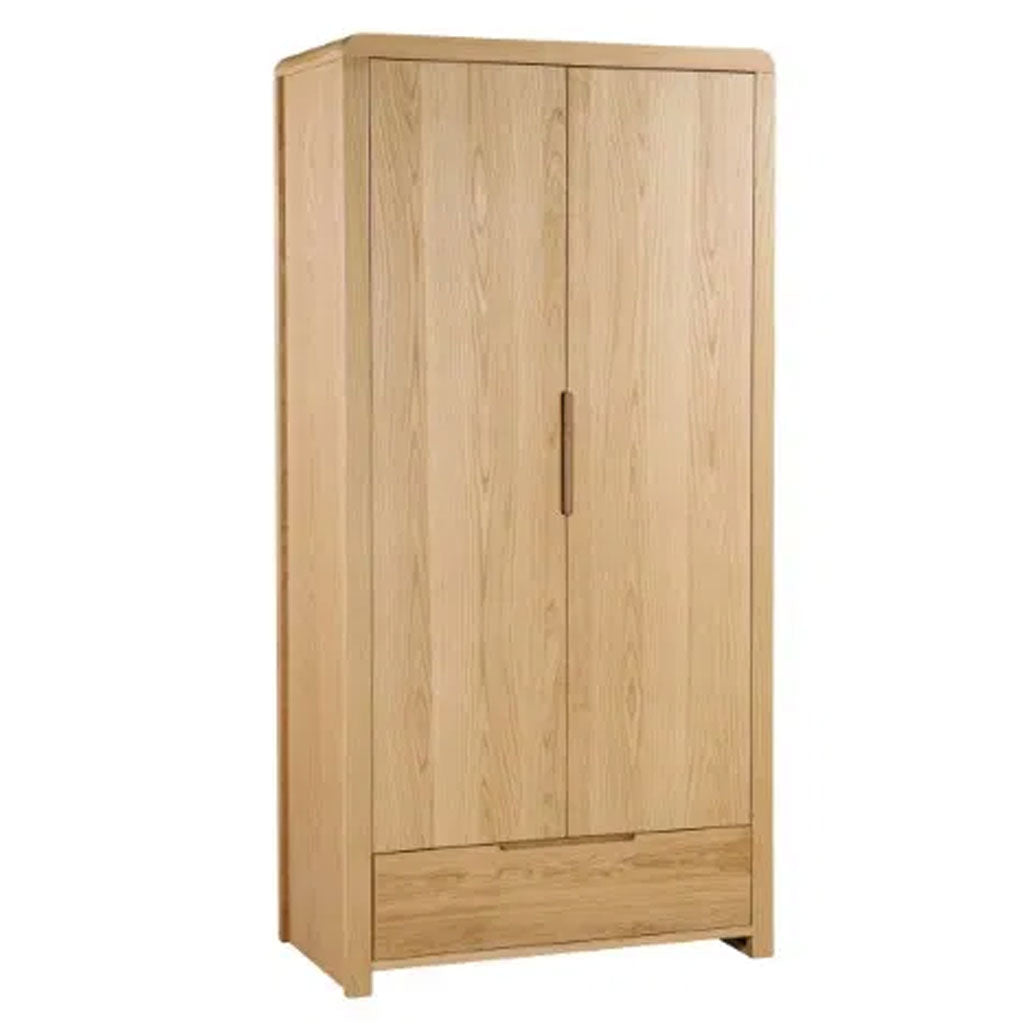 Wooden Wardrobe With 2 Doors And 1 Drawer - Curve