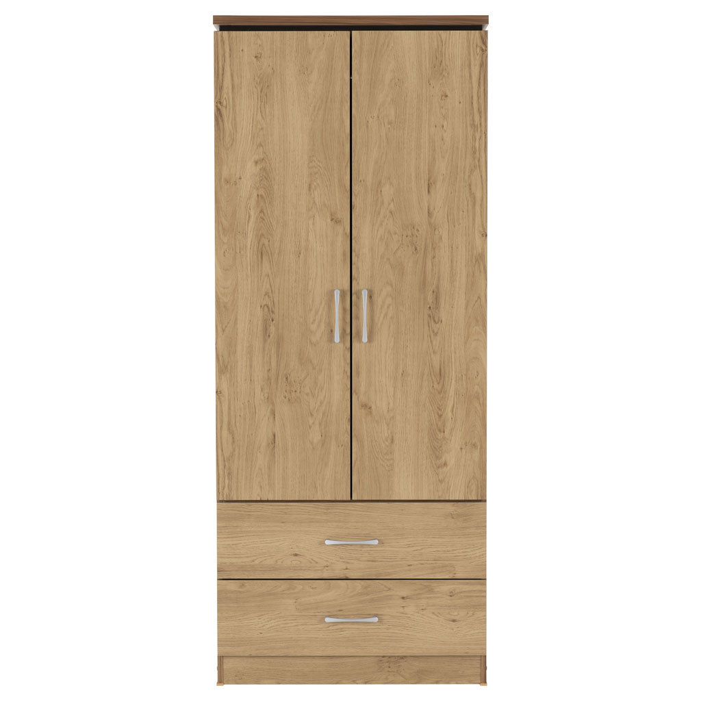 Wooden Wardrobe With 2 Doors And 2 Drawers - Charles