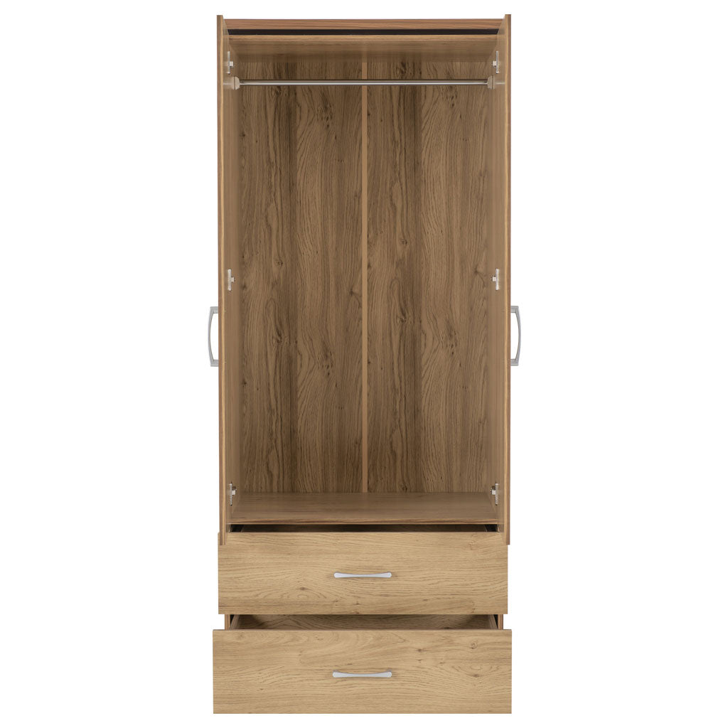 Wooden Wardrobe With 2 Doors And 2 Drawers - Charles