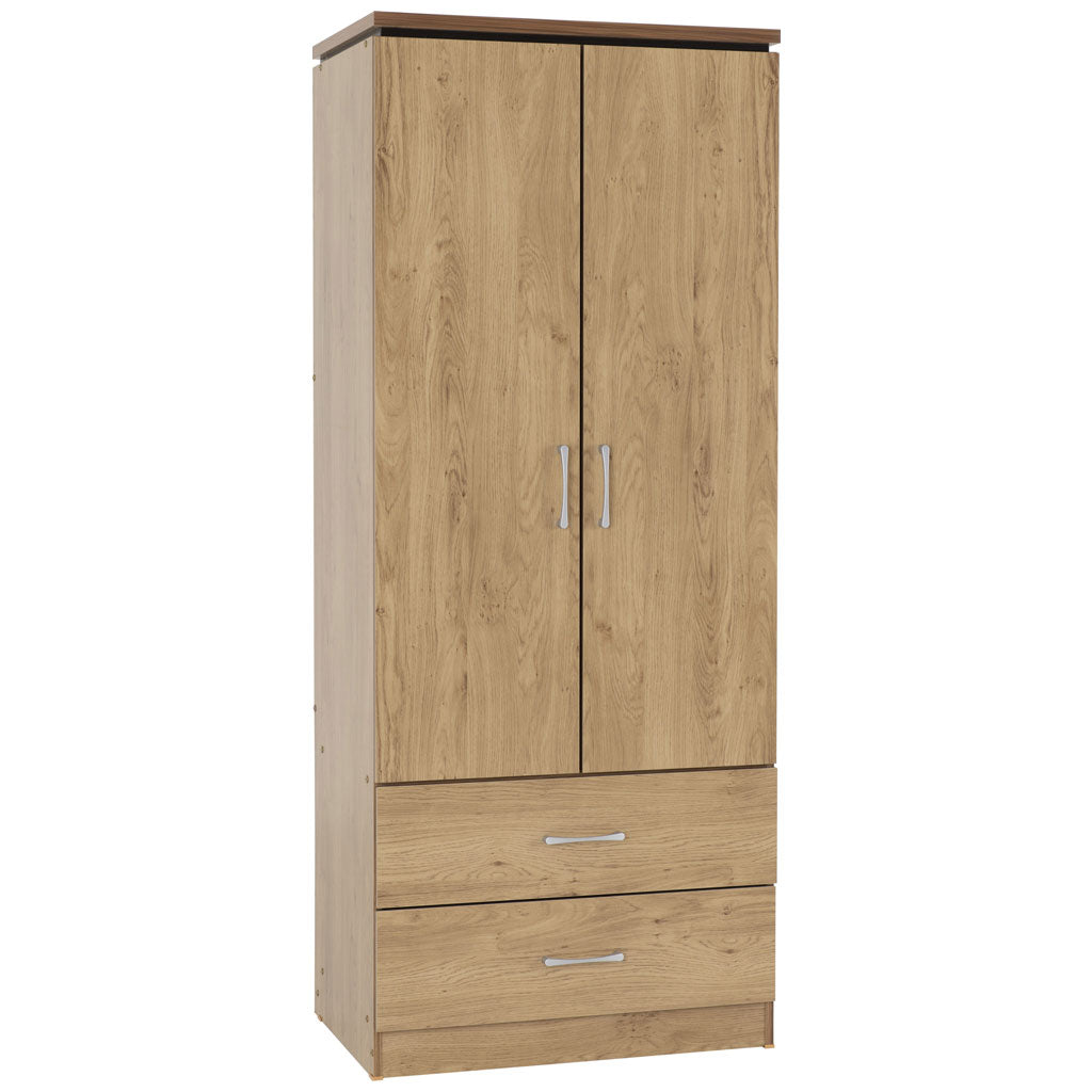 Wooden Wardrobe With 2 Doors And 2 Drawers - Charles