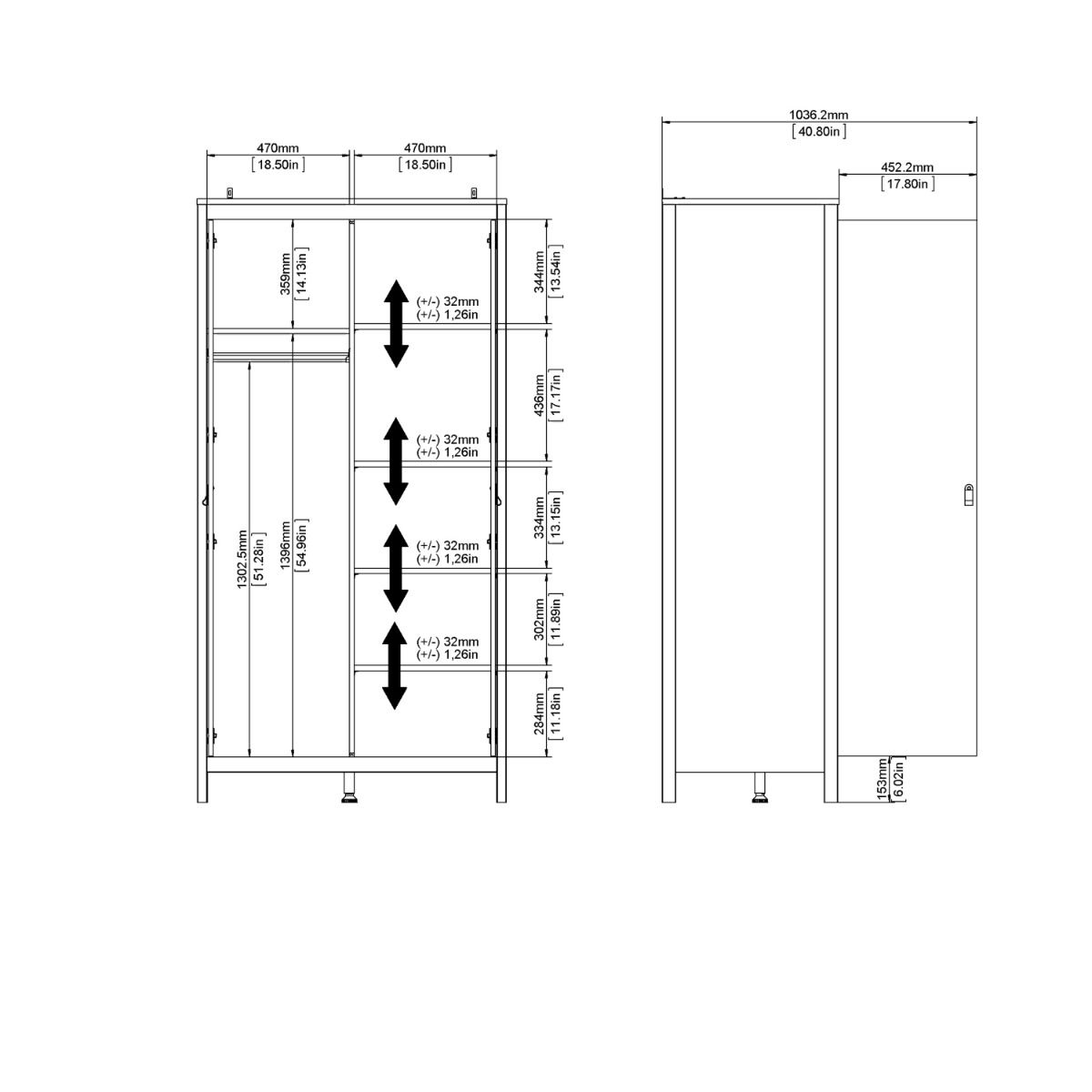 Wooden Wardrobe With 2 Doors - Barcelona