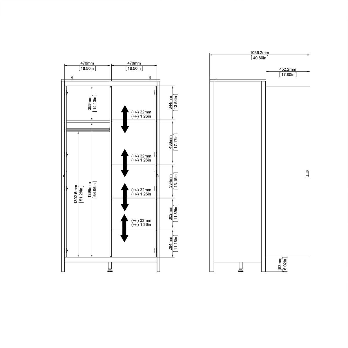 Wooden Wardrobe With 2 Doors - Barcelona