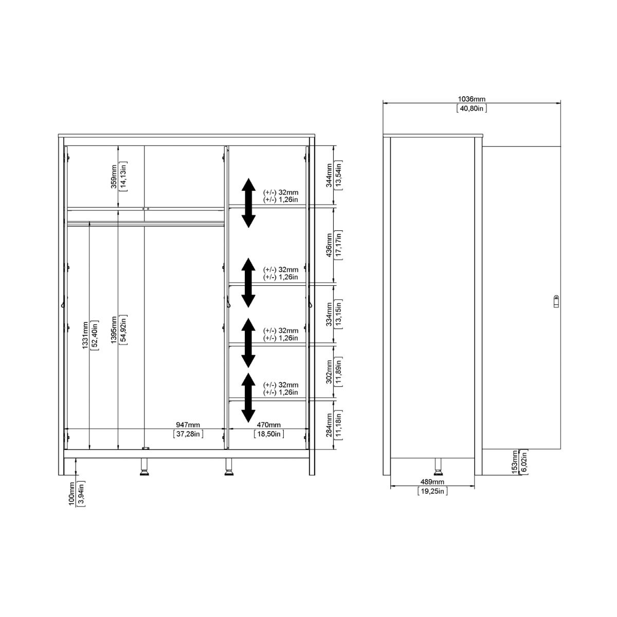 Wooden Wardrobe With 3 Doors - Barcelona